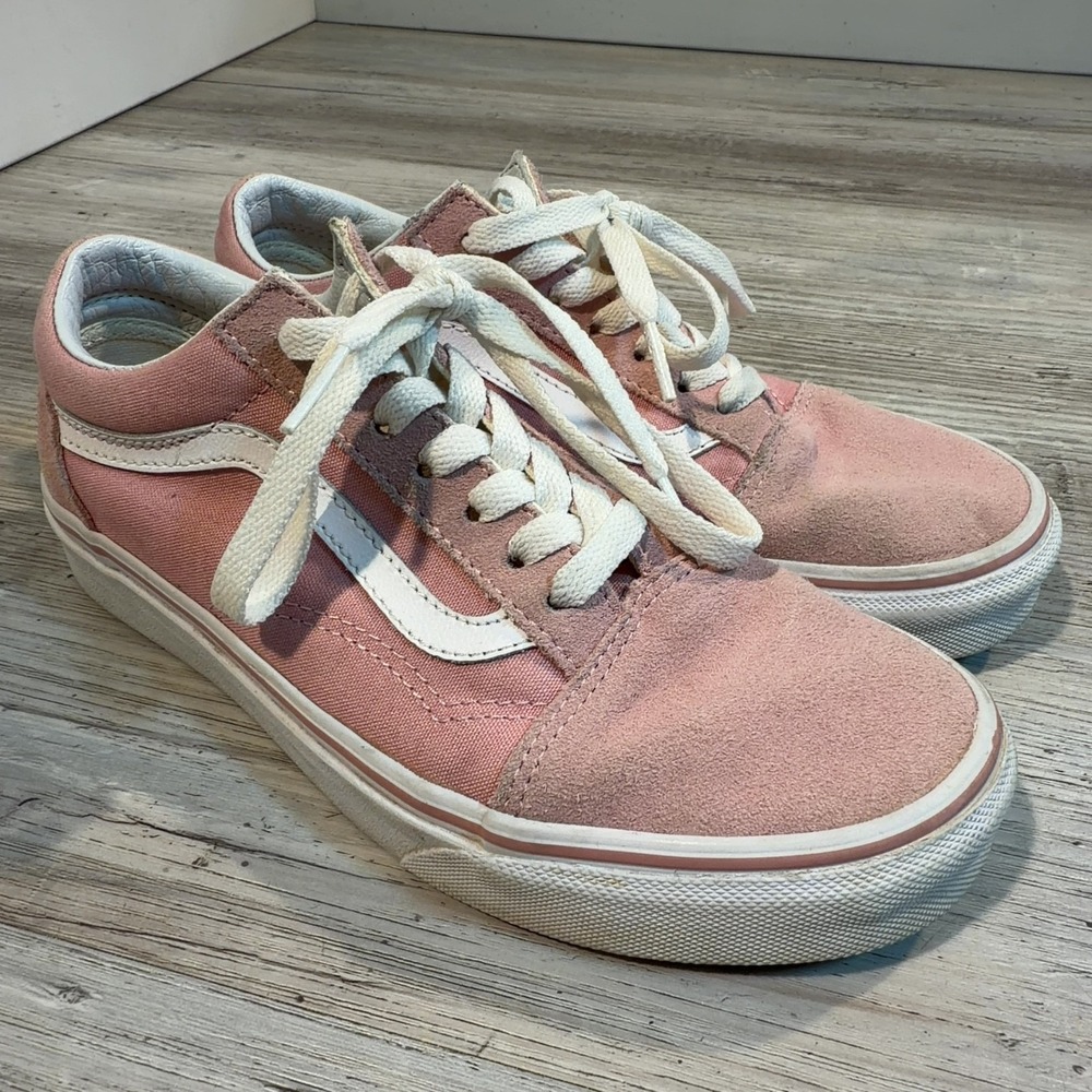 VANS Old Skool Pink Canvas Sneakers, Suede Toe, Low Top Skate Shoe, Women 6.5